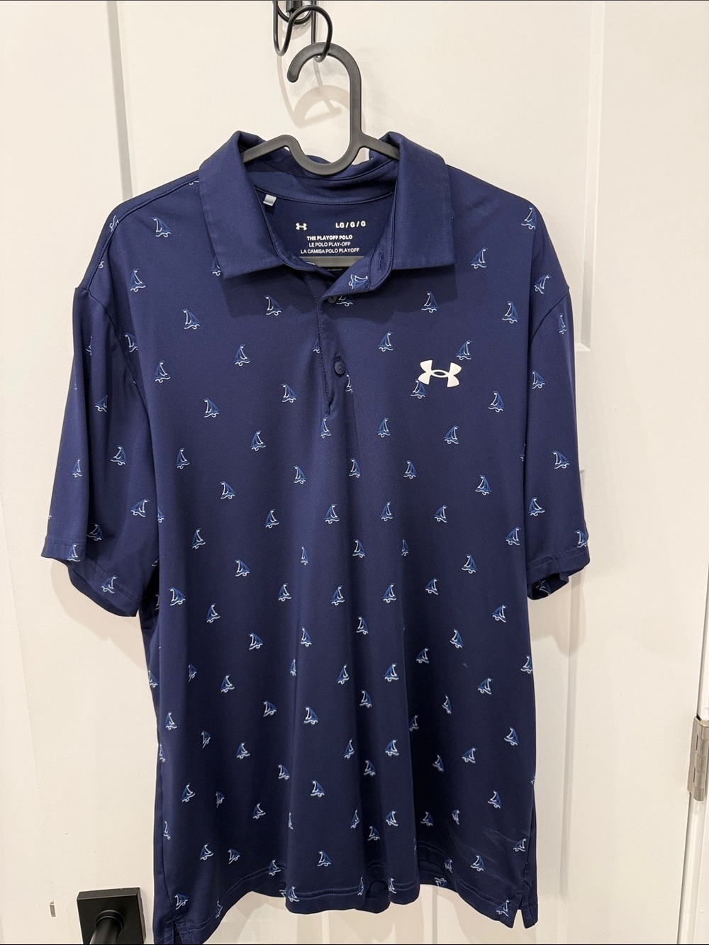 Under Armour Navy Polo with Light Blue Sail Print